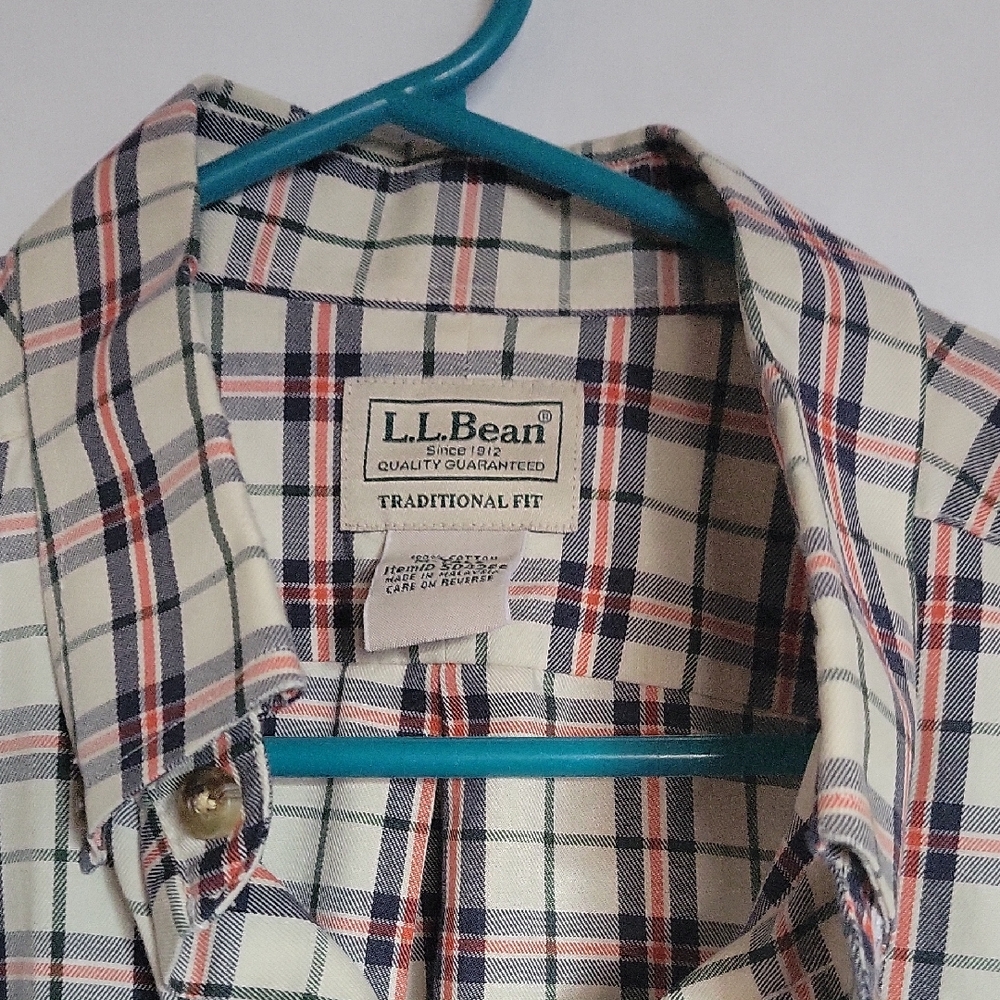 L.L. Bean Men's Casual Plaid Shirt - Navy and Cream